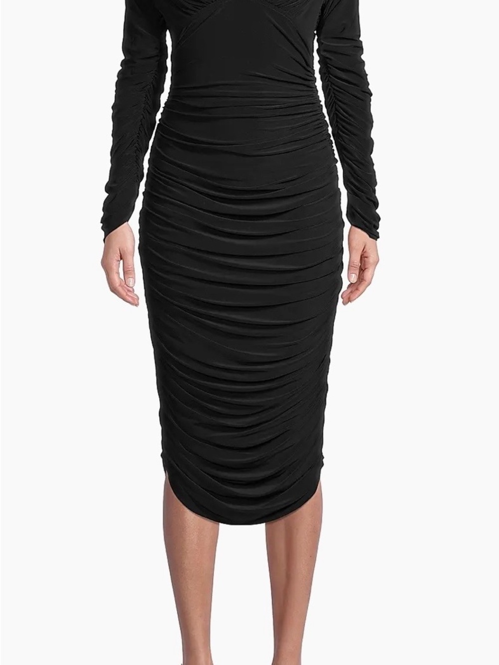 Norma Kamali Tara Long-Sleeve Dress Black Ruched Bodycon Midi Dress